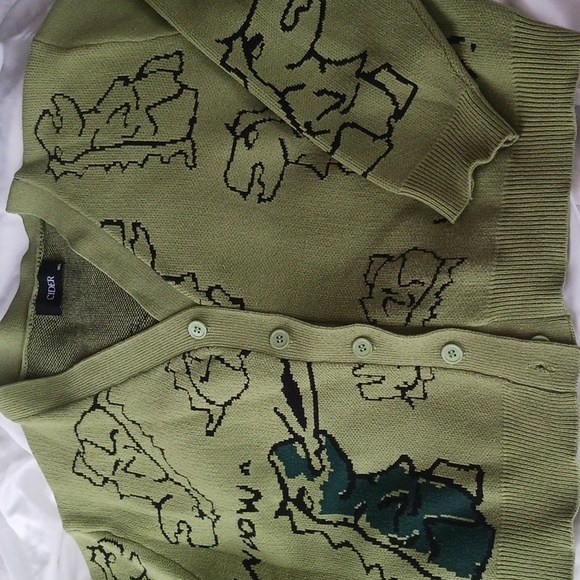 Cider Green And Black Dinosaur Cardigan - Picture 1 of 8